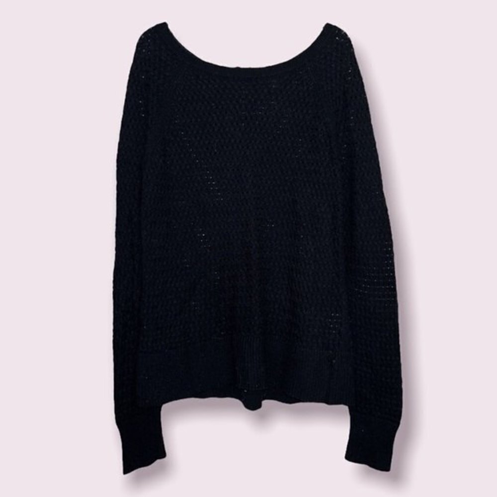 American Eagle Sheer Knit Sweater Black Sheer Lightweight Zip Womens Size Medium